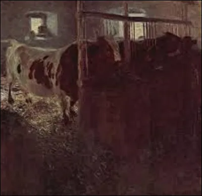 Entre 1901 et 1902, quel symboliste a immortalisé cette scène intitulée ''Vache dans une stalle'' ?