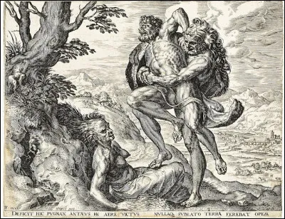 Antée, fils de Gaïa et de Poséidon, dieu de la mer, appartient aux Titans. Il demeurait invincible tant qu'il restait en contact avec sa mère...