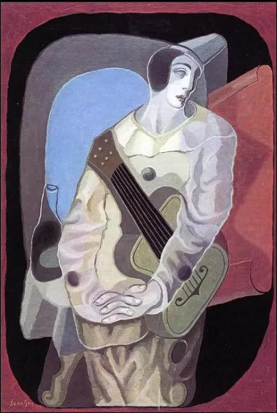 1887-1927- Il combine bien des techniques, plans d'ombres, superpositions et angles divers et variés à l'image de cette toile de 1925 "Clown à la guitare".
Qui est ce peintre espagnol proche du cubisme, ami de Picasso ayant vécu en France toute sa vie d'artiste ?