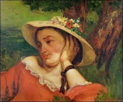 Datant de 1857, quel réaliste a immortalisé cette dame dans son tableau nommé ''Femme dans un chapeau de paille avec des fleurs'' ?