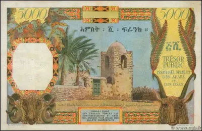 Faute de pouvoir dégotter un drapeau - et pour cause ! - voici un billet de banque des "Afars et Issas", autrement dit ... (retrouvez le nom de ce territoire)