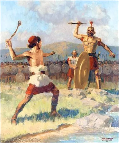 Courageux berger et futur roi d'Israël face à ce colossal guerrier philistin qu'il va terrasser. Qui sont-ils ?