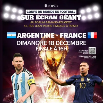 De novembre à décembre s'est déroulée la Coupe du monde de football, quel a été le score entre la France et l'Argentine lors de la finale ?