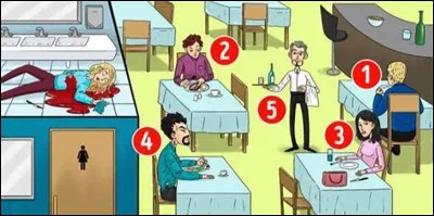 Une femme a été assassinée dans les toilettes de ce restaurant. Saurais-tu me dire qui est l'assassin juste en regardant l'image ?