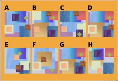 Vous pouvez voir plusieurs images de carrés de différentes couleurs. Deux des images sont les mêmes, sauriez-vous les trouver ?