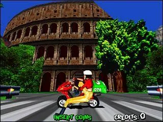 Quel jeu d'arcade, dont le joystick tait un guidon de scooter, nous mettait dans la peau d'un livreur de pizzas ?