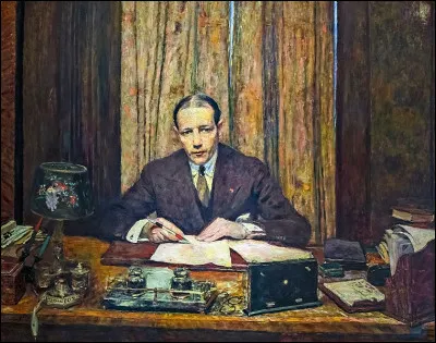 Qui a représenté Lucien Rosengart à sa table de travail devant ces rideaux fermés ?