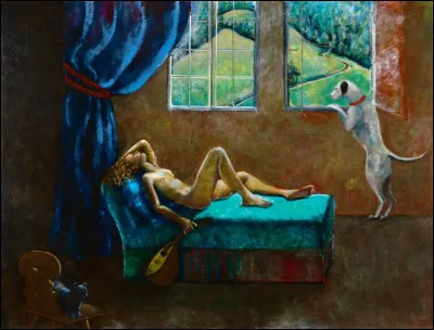 Beau rideau bleu sur ce tableau représentant "La Jeune Fille à la mandoline" ! Qui est l'artiste ?