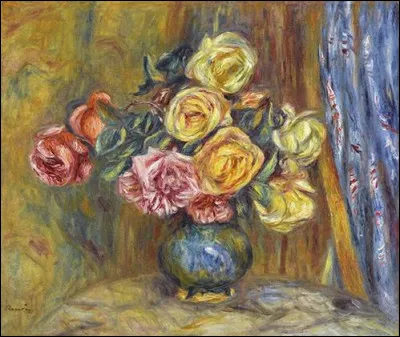 À qui doit-on la toile intitulée "Roses et rideau bleu" ?