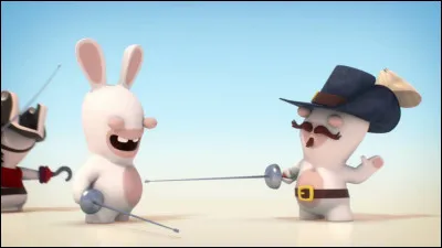 Les Lapins crétins apprennent l'escrime, mais en quel personnage s'est déguisé le lapin de droite ?