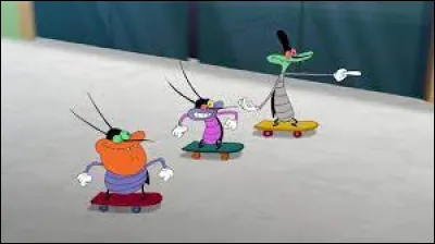 Ces trois malicieux cafards font un peu de skate pour échapper à Oggy, mais quel est le nom du cafard violet ?