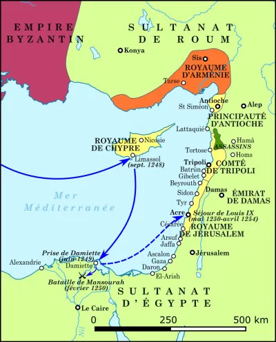 Apprenant ces nouvelles, le roi Saint Louis (Louis IX), gravement malade à Pontoise, en décembre 1244, fit le vu de partir en croisade sil guérissait. Il embarqua à Aigues-Mortes le 25 août 1248, accompagné d'une grande partie de la noblesse française et hiverna avec son armée à Chypre. 
Quel choix firent les chefs de la croisade quant à la suite de l'expédition ?