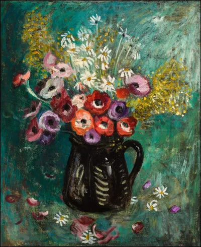 Qui a peint le tableau intitulé "Anémones aux mimosas à pot jaspé" ?