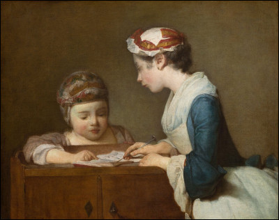 Quel peintre français du XVIIIe a réalisé "La Jeune maîtresse d'école" ?