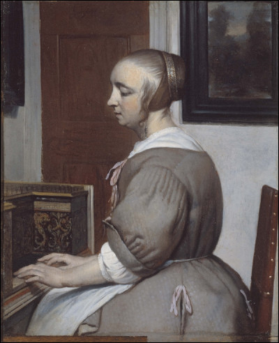 Quel peintre hollandais du XVIIe a réalisé "Femme au virginal" ?