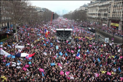 Une manifestation nationale rassemble à Paris, le 13 janvier 2013, entre 340 000 personnes et 1 000 000 de personnes, la suivante à nouveau à Paris le 24 mars entre 300 000 et 1,4 million de manifestants : quelle était la raison de cette mobilisation ?