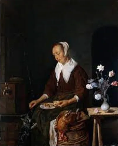 ''Femme nourrissant un chat'' ou ''Le Déjeuner du chat'' est un tableau baroque. Quel membre de ce mouvement artistique a immortalisé cette scène entre 1662 et 1667 ?