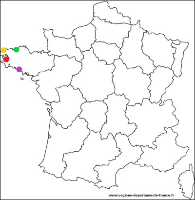 Géographie : De quelle couleur est le point qui représente la ville de Brest ?