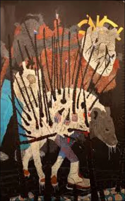 Cette peinture de Omar Ba semble sortie d'une dangereuse forêt où rode l'animal étrange du tableau. Il s'agit du film... ?