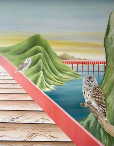 Zelie NGuyen a peint ce tableau, où l'on trouve un pont, un lac, des chouettes... on est donc dans un film de la saga... ?