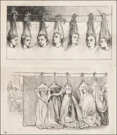 Jusqu'à la fin du XIXe s., le conte reste assez cru, pour ne pas dire macabre, en témoigne cette illustration anglaise d'un recueil pour enfants ! Là, il s'agit du célèbre ... (titre ?)