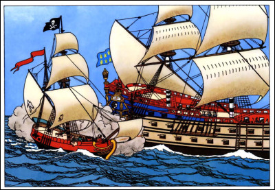Le Secret de la Licorne > Ainsi, pour la Licorne (à droite), rien de plus facile... Mais quel est le bateau du sanguinaire Rakham-le-Rouge ?