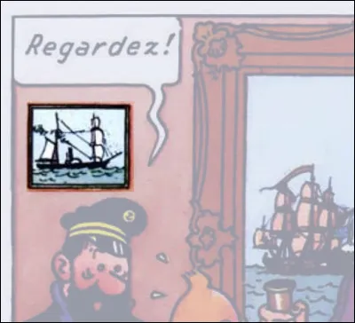 Le Secret de la Licorne (2) > Alors que notre héros contemple "La Licorne", le navire que l'on voit au-dessus de la casquette du capitaine est le "Sirius". À votre avis ?