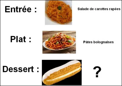 Ce jour, la cantine propose un délicieux dessert. Comme à chaque fois, Alexandra est privée de ce privilège. À peine est-elle installée à une table seule, que mes amis se mettent face à elle et prennent le gâteau ! De quelle pâtisserie est-il question ici ?