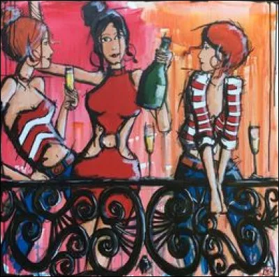 Lydi est l'artiste ayant peint ce tableau titré "Le champagne coule à flot ce soir". S'il y avait juste un peu plus de monde, on se croirait dans le film... ?