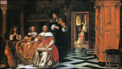 Quel est le peintre néerlandais qui a réalisé ce Portrait d'une famille faisant de la musique en 1663 ?