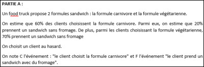 PARTIE A (questions 1 à 7) : veillez à bien lire l'énoncé correspondant à cette partie (photo ci-dessus).
Donner P(C).