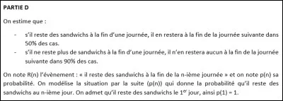 PARTIE D (questions 21 à 24) : veillez à bien lire l'énoncé correspondant à cette partie (photo ci-dessus).
Exprimer p(n+1) en fonction de p(n).