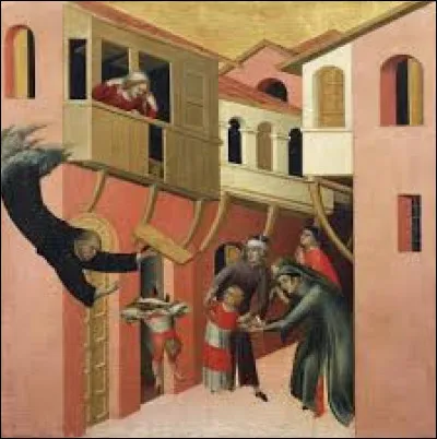 Cette étonnante peinture "Le miracle du nouveau-né tombant d'un balcon" est l'oeuvre d'un peintre italien, du XIVème siècle, prénommé Simone. Quel est son patronyme réjouissant ?