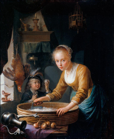 Quel peintre hollandais du XVIIe a réalisé "Jeune fille hachant des oignons" ?