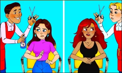 Regarde bien ces deux coiffeurs. En t'aidant de l'image dits-moi : qui n'est pas un vrai barbier ?