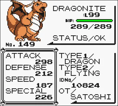 Dans Pokémon Jaune, quelles sont les attaques du Dracolosse de Peter, dernier membre du Conseil 4 de la Ligue Indigo ?