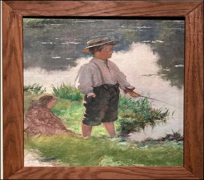 Une autre scène de genre nous conduit au bord du Loing avec "Le jeune pêcheur", et le peintre est à l'évidence sorti de son atelier : le Nemourien...
