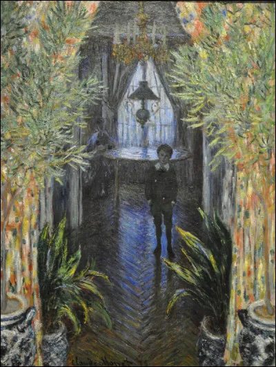 Un véritable jardin d'hiver dans cet appartement : contre-jour, lumière filtrée, couleurs contre ombre. Ne dirait-on pas qu'un flot d'eau bleue entre par la fenêtre et coule sur le plancher en révélant la technique de pose en chevrons ?
Qui est l'artiste dont le domicile fut précisément Giverny à partir de 1883 ?