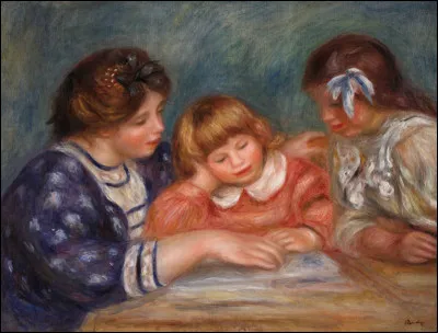 Voici le 3e des fils de Renoir, écoutant avec attention la lecture des contes d'Andersen par sa nounou Gabrielle Renard. Dans une atmosphère paisible, les couleurs paraissent légères et la touche du pinceau ressort transparente.
Que sera cet enfant devenu adulte ?