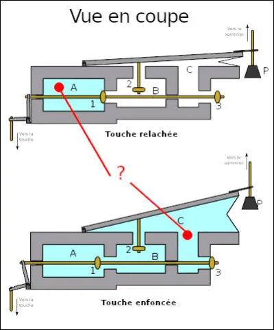 S'ensuivent de nombreux progrès tant esthétiques que techniques dans la production du son, avec entre autres l'invention de [... ?...]. Que représente la couleur bleue sur l'illustration ?