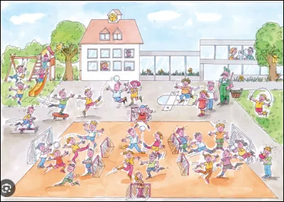 Dans la cour, que fais-tu ?
(Si tu ne vas plus dans une école, imagine-toi ce que tu ferais.)