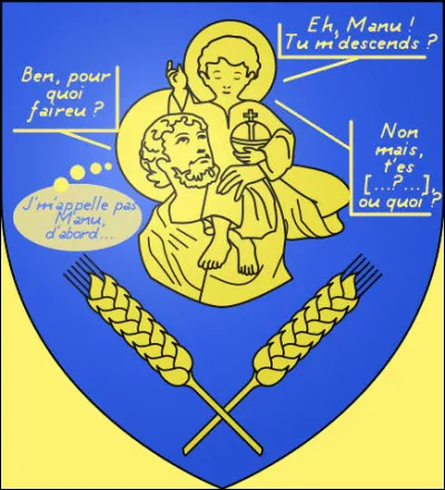 Ne dirait-on pas que le petit Jésus a envie de se faire du blé sur le dos de Christophe, alias Manu ?