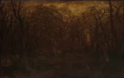 Vers 1846, quel membre de l'école de Barbizon a exécuté cette toile intitulée ''La Forêt en hiver au coucher du soleil'' ?
