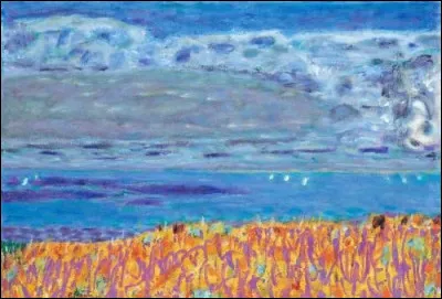 Qui est l'auteur de la toile intitulée "Bord de mer, champ rouge" ?