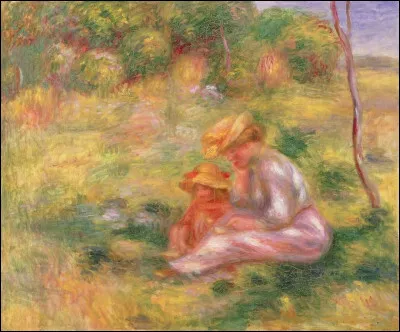 Qui a représenté cette femme et un enfant assis dans un champ ?