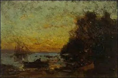 Huile sur bois, ''Barque et voiliers, coucher de soleil'' est une toile peinte entre 1850 et 1860. Quel orientaliste est l'auteur de cette peinture ?