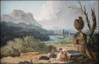 En 1785, quel peintre a réalisé cette toile nommée ''Lavandière avec son chien dans un paysage'' ?