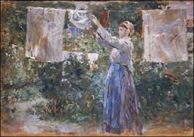 On débute ce deuxième volet en cherchant un impressionniste. En 1881, quel artiste a peint cette toile intitulée ''Blanchisseuse'' appelée aussi ''Paysanne étendant du linge'' ?