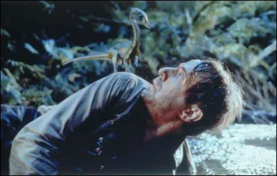 Quel membre de l'équipe "naufragée" subit une mort brutale par de petits dinosaures ?