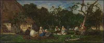 Huile sur panneau peint entre 1855 et 1857, ''Honfleur. La Ferme Saint-Siméon. Les gens à table'' est un tableau impressionniste. De ces trois membres, lequel a immortalisé cette scène et cette propriété ?